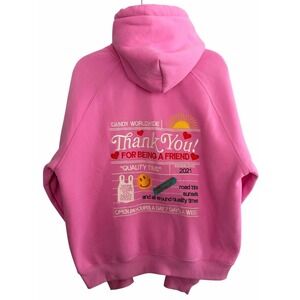 Dandy Worldwide Hoodie Fleece Pullover Thank You Hearts Graphic Pink Women's Med
